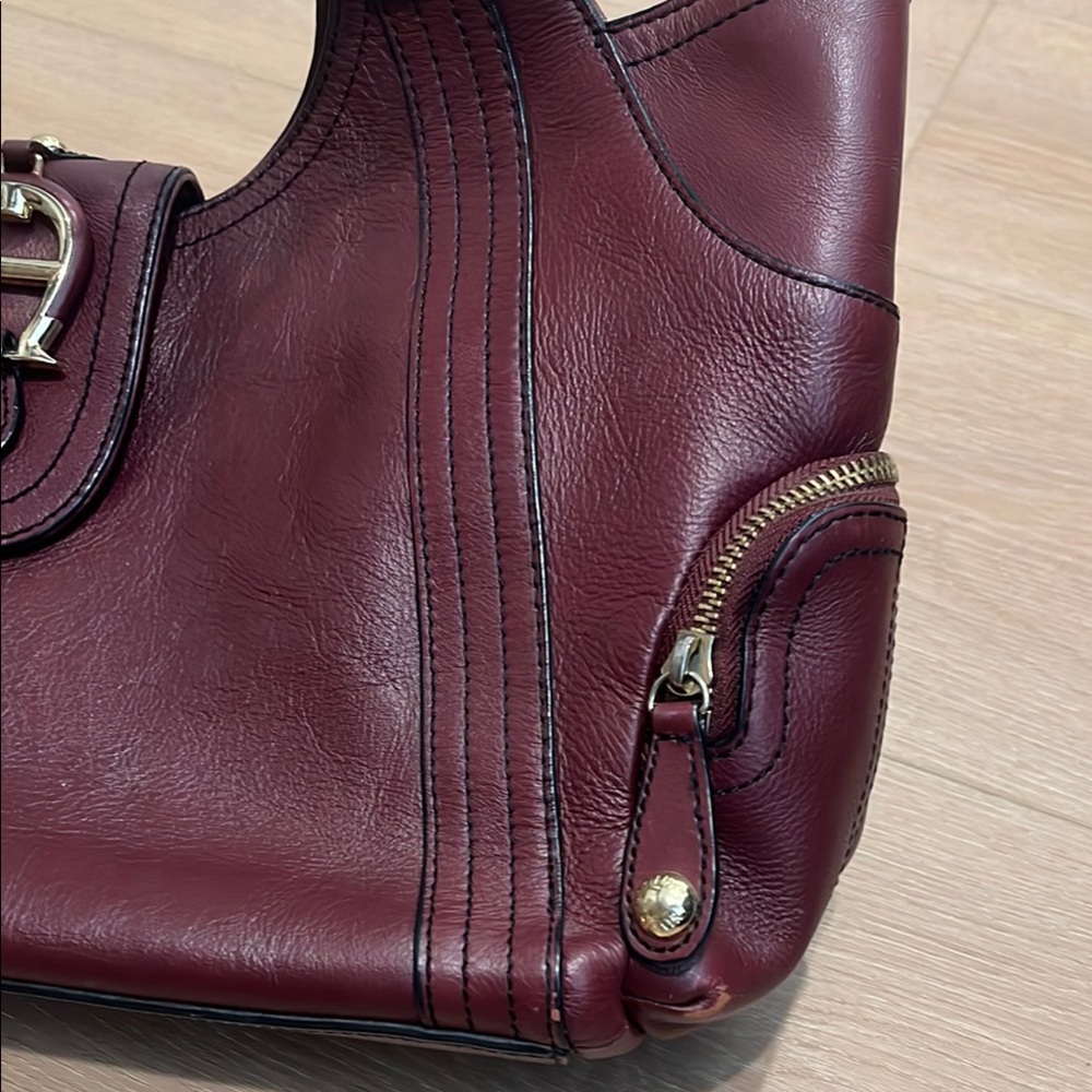 Etienne Aigner Burgundy Leather Shoulder Bag with Gold Hardware - Picture 5 of 16